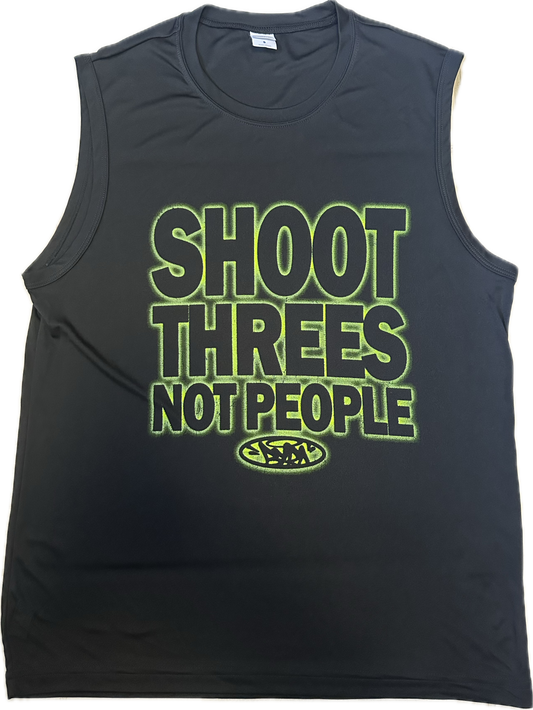 Shoot Threes Not People Cutoff Dri-Fit Tee – Black / Volt Green